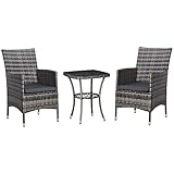 Outsunny Rattan Gartenmöbel Set mit Beistelltisch Bistroset 3-TLG. Balkonmöbel Set Rattan Gartenset Sitzgarnitur mit Sitzkissen Polyrattan + Stahl Dunkelgrau 60 x 58,5 x 89,5 cm