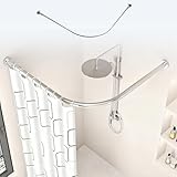 Ausziehbare Duschvorhangstange L-Form, Eck-Duschvorhangstange, Edelstahl Duschspinne für Badewanne Badezimmer Ankleidezimmer,Bohr-Montage Erforderlich (Silber, Typ D:70-90 x 110-160cm)