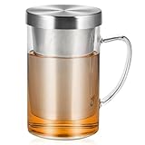Cieex 450ml Teeglas mit Silberne Edelstahl Sieb und Deckel, Große Teeglas Teegläser aus Borosilikat Teebecher + 20 Teefilterbeutel