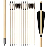 biubiusot Holzpfeile für Bogenschießen 32 Zoll Jagdpfeile 12er Naturfedern Pfeile Bogenpfeile mit Abschraub Spitze Langbogen und Traditionellen Pfeile Bogen Handarbeit (Schwarz)