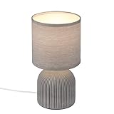 BRILONER - Tischlampe mit Stoffschirm, Kabelschalter, Keramikfuß, Lampe, Nachttischlampe, Tischleuchte, Dekolampe Flur, Bürolampe, Leselampe, Wohnzimmer, Schlafzimmer, 15x28 cm (DxH), Grau