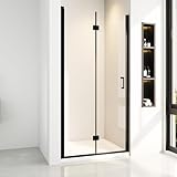 Nischendusche 90x195 cm,Schwarz Nischenfalttür Duschabtrennung 180°Duschfalttür Duschwand Dusche aus 6mm ESG Sicherheitsglas,Höhe 195 cm,Duschwanne Nicht Enthalten