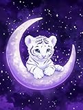 Diamond Painting Mond Tiger Diamond Painting Zubehör Erwachsene und Kinder, 5D DIY Crystal Art Mosaikherstellung Bastelset, Geeignet Als Damen Geschenk, für Entspannung und Dekoration 30x40cm s-643
