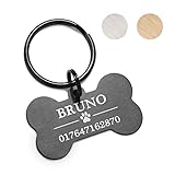 TMT Hundemarke Knochen mit Gravur Edelstahl Hunde Anhänger, wetterfest, Hundehalsband mit Namen und Telefonnummer, Hundemarke personalisiert mit Symbolen