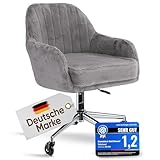 WohnJuwel Schminktisch Stuhl [höhenverstellbar] mit Gummirollen, Dickes Kissen [waschbares Kunstfell] - Drehstuhl Schminkstuhl Schminktischstuhl Schreibtischstuhl - Grau