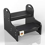 Wood 2 Tritthocker für Kinder und Erwachsene mit Rutschfester Trittfläche, Anti-Rutsch-Hochleistung 2-Schritt-Ladder, Kinderstuhl für Badewanne/Toilette/Küche/Bett (Schwarz B)