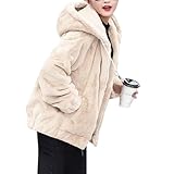 Kuscheljacke damen mit Kapuze Warm Fleecejacke Lang Elegant Flauschig Teddyjacke Bequem Dünne Übergangsjacke Reißverschluss Einfarbig Weich Plüschjacke Winter Fleecemantel mit Taschen Outdoorjacke