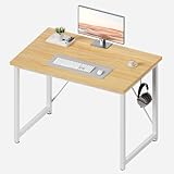 JUMMICO Schreibtisch 100 x 60 x 75 cm, Computertisch mit verstellbaren Füßen, Haken, 60 kg Tragkraft und wasserfester Platte, für Homeoffice und Studierzimmer, Beige