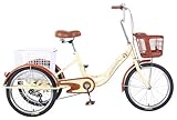 Kcolic Seniorendreiräder Faltbare 20 Zoll 3 Rad Fahrräder Cruise Bike Single Speed Dreirad Fahrräder Stoßdämpfer Gabel mit Einkaufskorb D,20in