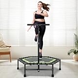 ONETWOFIT 114cm Trampolin lndoor,Rückprall Trampolin für Erwachsene, Leises Mini Trampolin für das Outdoor Training, Fitness Trampolin mit Bungee Rückpraller (Grün-Sechskant-mit Griff)