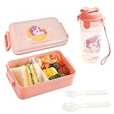 Ruayia Auslaufsichere Brotdose Set Kinder, mit Pop-up Trinkflasche & Lunch Box, Bento Box für Mädchen und Jungen, Brotbox Snackbox für die Schule und unterwegs - Rosa