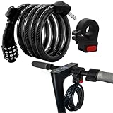 Fahrradschloss,4-stellige E Scooter Motor Schloss Kabelschloss Kompatibel für XiaomiM365/Pro2/Max/Ninebot Essential Scooter/Fahrrad/ 1.2m/12mm Anti-Diebstahl Kombinationsschloss mit12 Stahlkabe