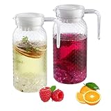 2 Stück 1 Liter Karaffe mit Deckel, transparente Saftkanne mit Deckel, Wasserkaraffe mit Deckel aus Kunststoff, Acryl-Wasserflasche, geeignet für Limonade, Eistee, Milchsaft