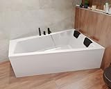 BADLAND Badewanne Original Weiß Acryl Wanne Eckbadewanne INTIMA 180x125 Rechts KOMPLETTSET SET + Kopfstützen + Füßen und Exklusive Chrom Automatik Ablaufgarnitur Made in EU 4in1