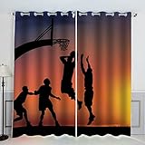 Aolity Verdunkelungsvorhang, 3D, Basketballspiele, Sport, thermisch und schalldämmend, aus Polyester, Vorhang, Kinderzimmer, Küche, Vorhang, kleines Fenster, 2 Stück, 75 x 166 cm (B x H)