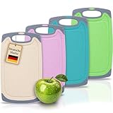 KPYTO 4 große Frühstücksbrettchen aus Kunststoff, 32x20 cm, Schneidebrett Set,spülmaschinenfest, beidseitig, rutschfest mit Saftrille, mittlere Schneidebrettchen, Brotzeitbrett, Küchenbrett