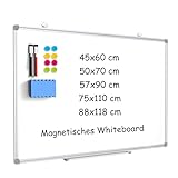 DOLLAR BOSS Magnetisches Whiteboard, 45X60CM Magnettafel Magnetpinnwand mit 2 Whiteboard Stifte, 8 Magnete and 1 White Board Radiergummi, für Schule & Küche und Büro, aufhängen, keine Bohrung