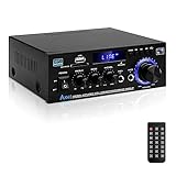 HiFi-Verstärker AK45 Mini Bluetooth Stereo-Audioverstärker Receiver 12V/ 220V 400W 2 Kanäle Digitale Endverstärker Soundverstärker w/UKW-Radio, SD/USB-Karteneingang, für Zuhause oder Auto