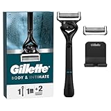 Gillette Body und Intimate Nassrasierer Herren, Rasierer + 2 Rasierklingen, mit Duschaufhänger für einfache Aufbewahrung, Geschenk für Männer