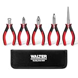 WALTER Mini-Zangen-Set 5-tlg., präzise und vielseitige Anwendung, inkl. Nylontasche, Kombizange, Spitzzange, Linemanzange, Seitenschneider, Vorschneider