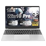 NOTODD Laptop 15.6 Zoll 6GB RAM 128GB ROM Erweiterungen 2,5' 1 TB SSD, Laptop Win 11 mit 2-Core CPU J4105 (bis zu 2,8 GHz), 1920 * 1080丨5G WiFi丨BT4.2 & Deutsche Tastatur Aufkleber-Silver