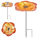 SKIKHN Vogeltränke Vogelbad Futter Schale Wasserstelle Stehend,1 Stück 25 cm Vogeltränke Winterfest Mit Erdspieß, Vogelbecken Schüssel Mit Ständer,Vogelbad Garten für Wildvögel Wassertränke,Goldbraun