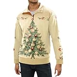 Generisch Weihnachtspullover Herren Pullover Bequem Langarmshirt Winterpullover Weihnachten Sweater Sweatshirt Streetwear Cord Pulli Hoodie Black Friday 2024 Angebote(3-Khaki,L)
