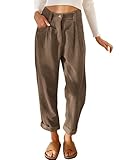 Cordhose Damen Casual High Waist Tapered Hose Baumwoll Gerades Bein Hosen Einfarbig Freizeithosen mit Taschen (Braun, XXL)