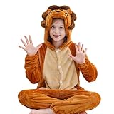 Tier Kostüm Onesie Kinder Fleece Overalls Weihnachten FaschingsKostüm Cosplay Anime Schlafanzu Nachtwäsche Tier Kapuzen Schlafanzug Kinder Einteiler Knopfverschluss Jumpsuit (Yellow, 10-12 Years)
