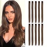 FDEETY 10PCS Extensions Echthaar Clip für Damen Mädchen Haarteil Glattes Echthaar Invisible Haarverlängerung Clip Remy Human Hair 40cm