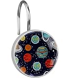 Galaxy Space Solar Earth Mars Duschvorhanghaken – Edelstahl, Glas, Harz, 12 Stück Duschvorhangringe 3,7 x 3,7 cm