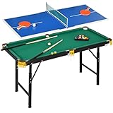 SPORTNOW Multigame Spieletisch 2-in-1 Multifunktionstisch inkl. Tischtennis Billardtisch mit Zubehör für Erwachsene Stahl 140 x 63 x 60-80 cm Grün
