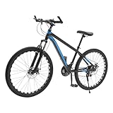 26 Zoll Unisex Erwachsene Mountainbike aus Karbonstahl mit Stoßdämpfende Vorderradgabel, 21 Gang Schaltung Höhenverstellbar Fahrrad Jugendliche Mountain Bike mit Doppelscheibenbremsen (Schwarz, Blau)