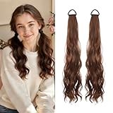 Echthaar Zopf 2 Stück Pferdeschwanz Haarteil Ponytail Extension Pferdeschwanz Extension Haarverlängerung für Täglichen Gebrauch und Spezielle Anlässe für Frauen Damen (Hellbraun)