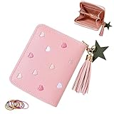 SwirlColor Geldbeutel Kinder, Nette Portmonee Kinder Portemonnaie Jungen mit Kartenhalter PU Leder Mini Geldbörse Kinder mit Quaste Reißverschluss für Kinder Teens Mädchen Frauen(Rosa) (Rosa)