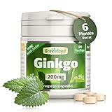 Ginkgo biloba, hochdosiert, 200mg - 180 Tabletten, vegan. Presslinge mit reinem Blatt-Extrakt – mind 24% Flavone. OHNE künstliche Zusätze - laborgeprüft. Von Greenfood.
