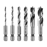 6 Stück Klein Holzbohrer Sechskant Bohrer Set, Holzspiralbohrer mit Zentrierspitze und Vorschneider, Kurzbohrer Set für Hartholz, Weichholz, Sperrholz