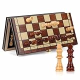 OOCOME Schachspiel Holz Magnetisch, Reise Schachbrett Tragbares klappbar 24 * 24cm , Anfänger Schach Satz mit 2 Zusätzlichen Königinnen Geliefert, Geschenk für Kinder, Kinder, Familie und Freunde