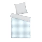 Tom Tailor Flanell-Bettwäsche, 80x80 cm + 135x200 cm, 100% Baumwolle/Flanell, mit Wendemotiv und farbigem Reißverschluss, Classic Check Grau, Hellblau (Light Grey & Sky Blue)