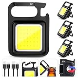 MAKDAK Schlüsselanhänger Taschenlampen Cob Schlüsselanhänger Arbeitslicht 4-Licht Modi Kleines Notlicht mit faltbarer Halterung Flaschenöffner für Angeln, Camping und Gehen(4Pack)