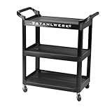 STAHLWERK Werkzeugwagen TC-92 ST mit 100 kg Tragkraft Werkstattwagen | Rollwagen | Transportwagen | Montagewagen | Plattformwagen | Etagenwagen mit 3 Ladeflächen und 2 Griffleisten