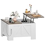 YITAHOME Couchtisch mit Höhenverstellbarer, mit halb versenktem Regal, Holzwerkstoffkonstruktion, innovativem Metalllift und Flip-Top-Design für verbesserte Funktionalität, Weiß und Grau