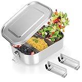 TANGHSE Brotdose Edelstahl mit 2 Fächern, 1400ML Lunchbox Auslaufsicher mit Dichtring, Lunchbox, Vesperdose, Nachhaltige und Umweltfreundliche BPA-frei, Brotdose Metall für Erwachsene