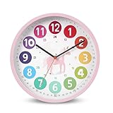 DASIAUTOEM Uhren fürs Kinderzimmer,Wanduhr für Kinder Lernuhr ohne Tick Geräusche,Wanduhr Kinder Lautlose Farbenfrohe Kinderwanduhr 10 Zoll Wanduhr für Kinderzimmer Klassenzimmer (Einhorn)