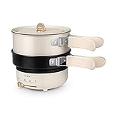 LAOLI-6 in 1 Multifunktions-Elektropfanne Mini-Elektroherd Kasserolle mit Klappgriff, Heizpfanne Dekoct Bratpfanne Kochen Gebratene Reise-Induktionsherde Split Typ Kochgeschirr (Beige)
