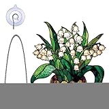 Lily of The Valley Window Decor, Artificial Flower Pot, 8x7.09 Inches Hanging Chain, Sun Catcher Wall Art Design for Kitchen, Garden, Porch, Balcony, Outdoor Floral Decoration