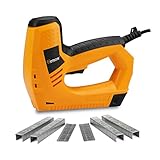 Hoteche Elektrotacker 220V 45W - Elektrischer Nagler mit 30/min Schlagfrequenz - Inkl. 400pcs 10mm U-Nägel & 100pcs 15mm T-Nägel - Gelb/Schwarz - U-Nägel: 8-14mm, T-Nägel: 15mm - Mit Aufbewahrung für