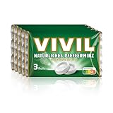 VIVIL Rollen Natürliches Pfefferminz, 5 x 3er Pack, frische Pastillen mit Pfefferminzgeschmack, glutenfrei & vegan, 15 x 29g