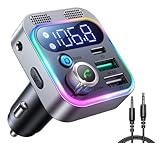 2022 JOYROOM Bluetooth 5.3 FM Transmitter, Aux Bluetooth Auto Radio Adapter [Stärkere Dual-Mikrofone & HiFi Deep Bass Sound], Freisprechfunktion, 48W PD&QC3.0, Unterstützt AUX-Anschluss & USB-Stick