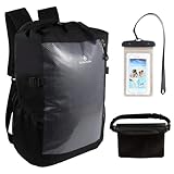 Dry Bag Rucksack, 25 l, wasserdicht, Kajakfahren, wasserdichte Tasche mit Hüfttasche und Handyhülle, wasserdichter Rucksack für Kajak, Strand, Rafting, Bootfahren, Wandern, Camping und Angeln